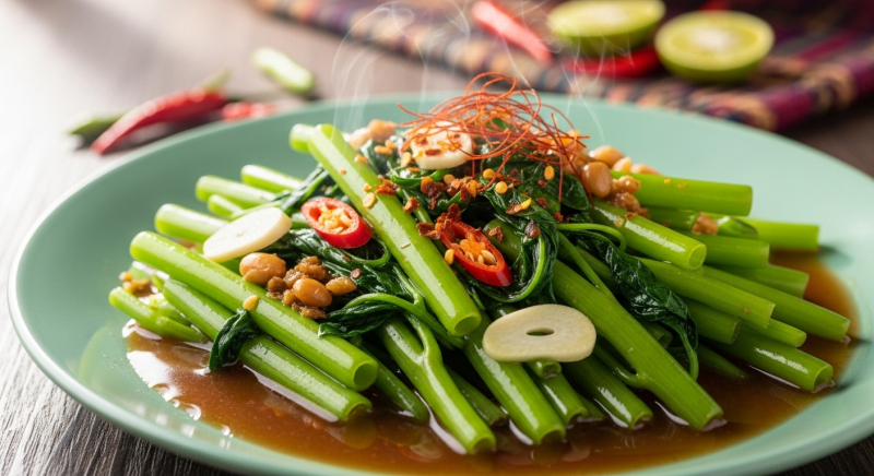 Phàd Phàk Bûng Fai Daeng Recipe | Thai Stir-Fried Morning Glory