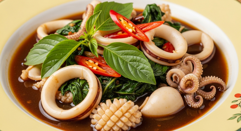 Thai Stir-Fried Squid with Basil Recipe (Pla Muek Pad Kra Pao)｜Authentic Thai Seafood at Home